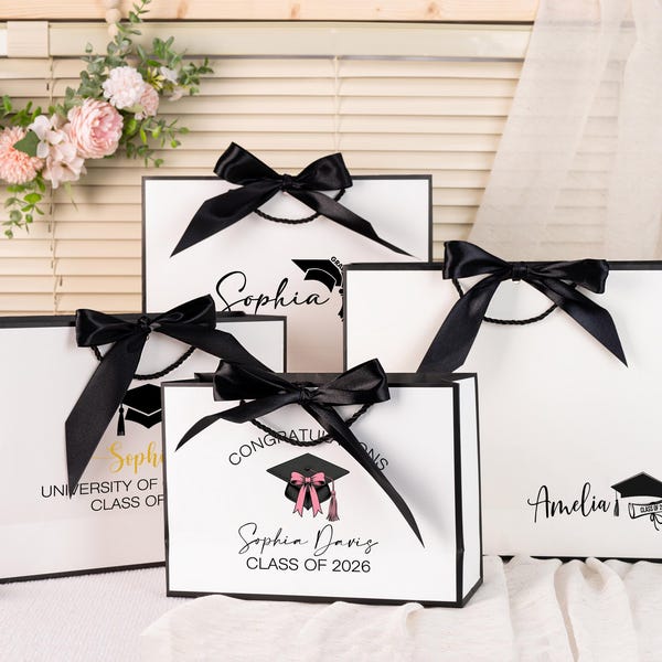 Bolsas de regalo de graduación personalizadas, bolsas de obsequios de graduación con nombre, decoración personalizada para fiestas de graduación, promoción de 2026, regalo universitario