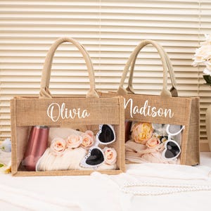 Beach Tote Bag with Name,Personalized Burlap Bag,Bridal Shower Bag,Bridesmaid Gift Bag With Scarf,Beach Bag Bachelorette,Bag for Women