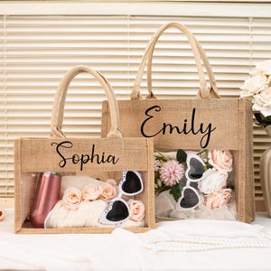 Personalized Tote Gift Bag,Bridesmaid Bags,Beach Tote Bag with Name,Bridesmaid Gifts,Bachelorette Party Favor,Jute Bag,Bridal Party Gift