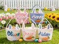 Personalised Easter Basket 2026,Embroidered Name Egg Hunt Bag,Reusable Kids Storage Baske,Easter Egg Hunt Gift for Kids,Bunny Rope Basket