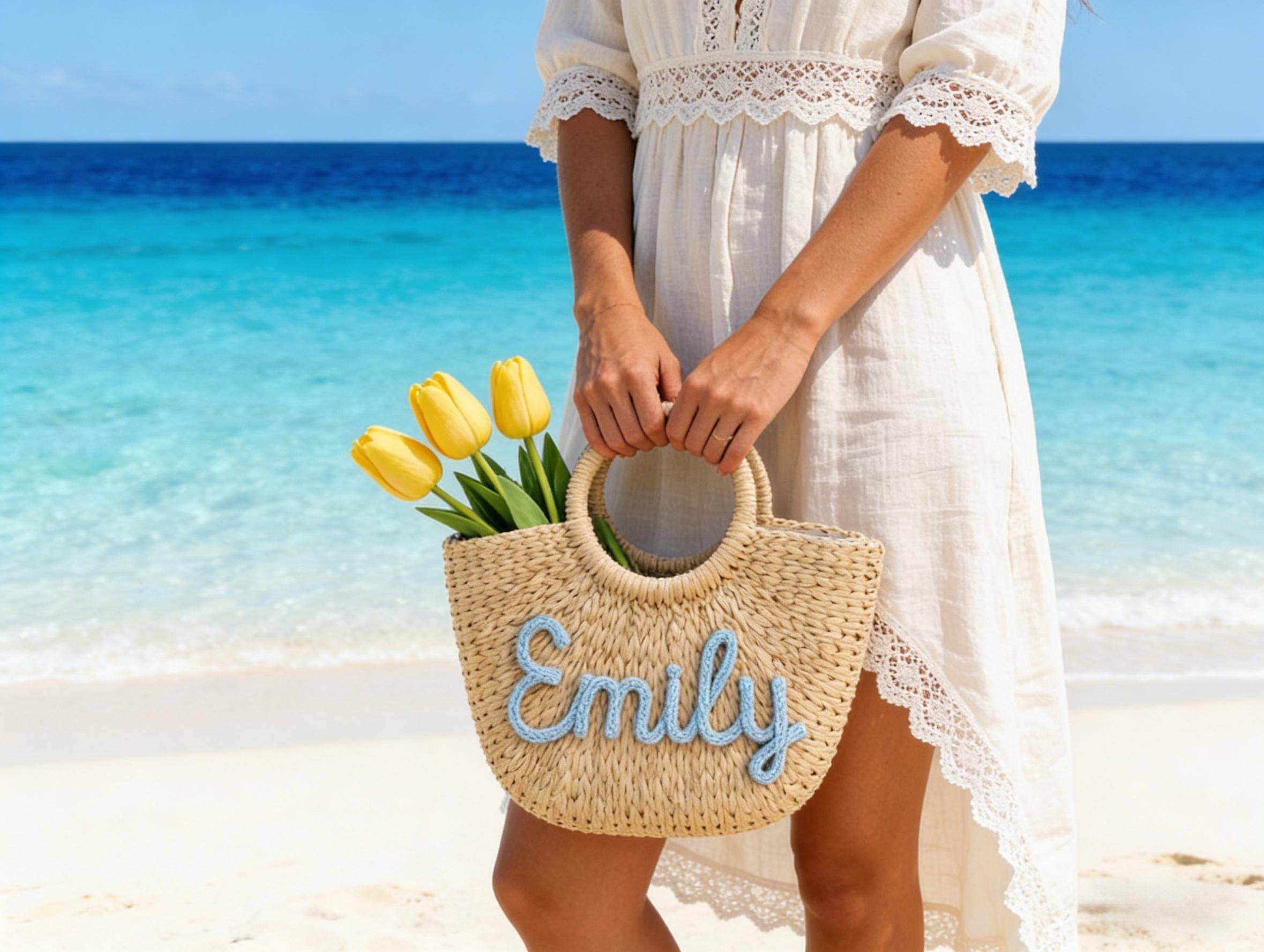 Elegante borsa da spiaggia da donna, realizzata a mano, corda di carta