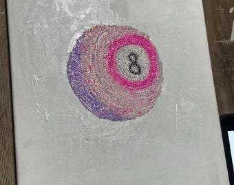 3 pink and purple bedazzled eight ball wall art