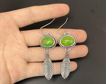 Bohemian Turquoise Leaf Pendant Earrings, Stylish and Unique Jewelry