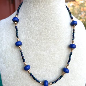 Dainty beaded necklace with simulated lapis beads!