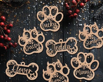 Personalized Birch Plywood Christmas Ornament: Custom Pet Paw Keepsake