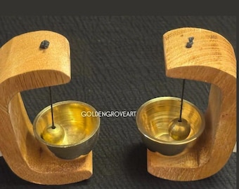 Mini Brass Singing Bowl bell: Handmade Room door bell with Wooden Stand