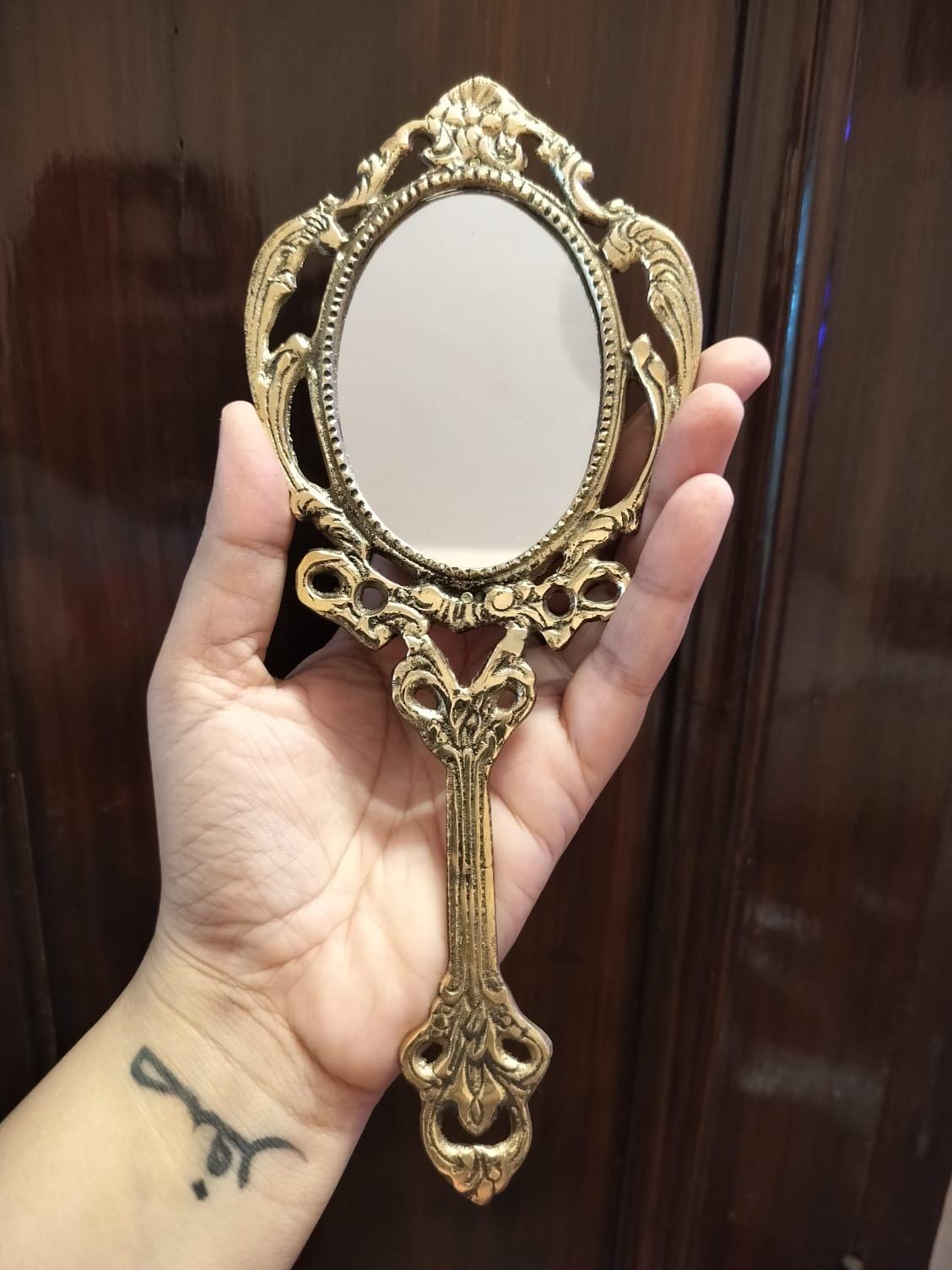 Brass Hand Mirror: Vintage Queen Vanity Accessory, Handmade - Etsy