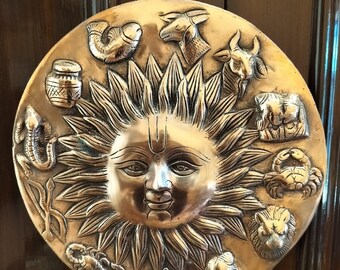 Copper Sun God Zodiac Wall Hanging: Spiritual Vastu Art - Etsy