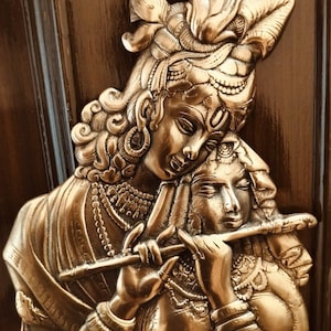 Radha Krishna Copper Wall Hanging – Divine Love Spiritual Wall Art for Home & Temple Décor