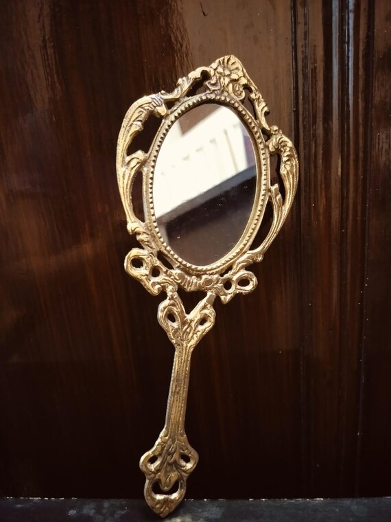 Brass Hand Mirror: Vintage Queen Vanity Accessory, Handmade - Etsy