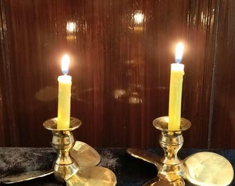 Set of 2 Solid Brass Candle Holders | Vintage Artistic Base Decor