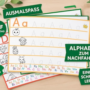 Alphabet Arbeitsblätter PDF zum Ausmalen und Nachfahren – Buchstaben lernen für Kinder, Vorschule & Kindergarten