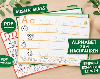 Alphabet Arbeitsblätter PDF zum Ausmalen und Nachfahren – Buchstaben lernen für Kinder, Vorschule & Kindergarten