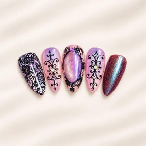 Mystic Lace & Cat-Eye Illusion Press-On Nails – Handmade Luxury Set