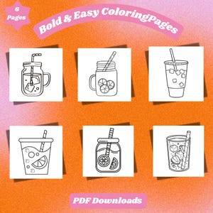 6 Cute Coloring Pages for Kids & Adults | Bold And Easy Coloring Books | Coloring Activity | Stress Relief Coloring | Digital Download