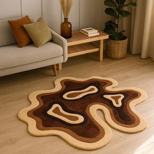 Brown Wavy Hand Tufted Rugs 100% Wool Area Rugs | Bedroom Rugs, Living Room Rugs, Kid&#39;s Room Rugs, Office Room Rugs | 5x8 rugs, 6x9 rugs |