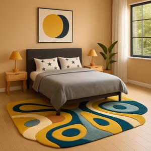 Abstract Hand Tufted Rugs 100% Wool Area Rugs | Bedroom Rugs, Living Room Rugs, Kid&#39;s Room Rugs, Office Room Rugs | 5x8 rugs, 6x9 rugs |l