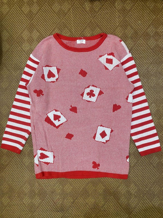 Givenchy, VINTAGE 90s GIVENCHY LIFE Card Suit Graphic Sweater Rare Japan Licensed