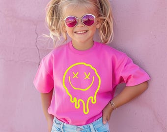 Kids Drippy Face shirt, Drip Neon Face, Neon, Comfort colors kids shirts, Trending Kids Shirts, Neon Drippy Face Kids Tshirt
