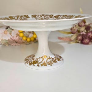 Vintage French Porcelain Cake Stand: Hand-Painted Gold Gilding, Porcelaine de France