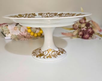 Vintage French Porcelain Cake Plate – Hand-Painted Gold Gilding, Collectible Decor