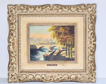 パル・フライド作「パリの街並み」油絵（装飾額入り、33インチ×39