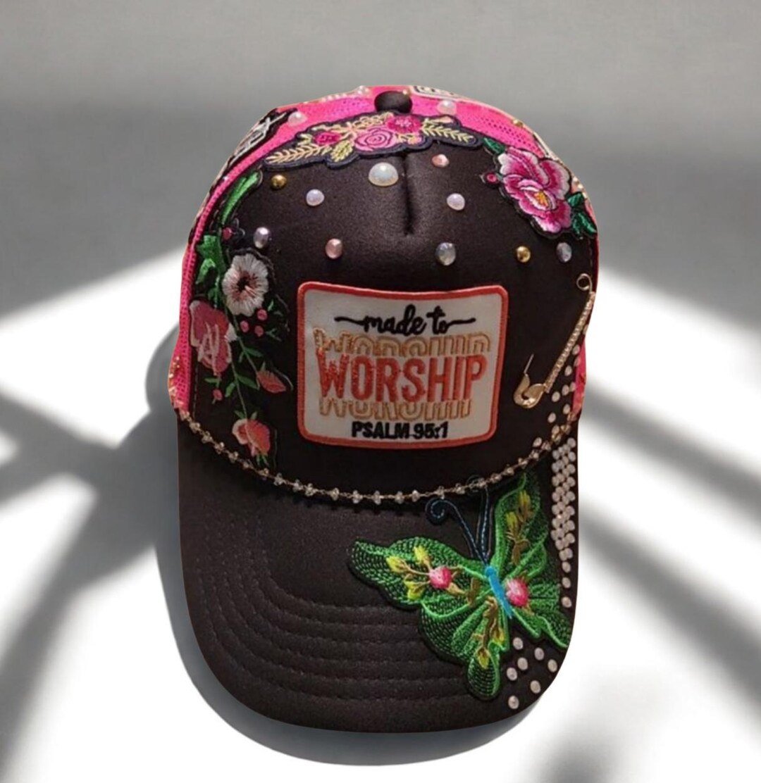 Junk Trucker Embellished Green Floral & Butterfly Hat My DIY junk trucker hat fits the trend! #junkhat #truckerhat  main image 2