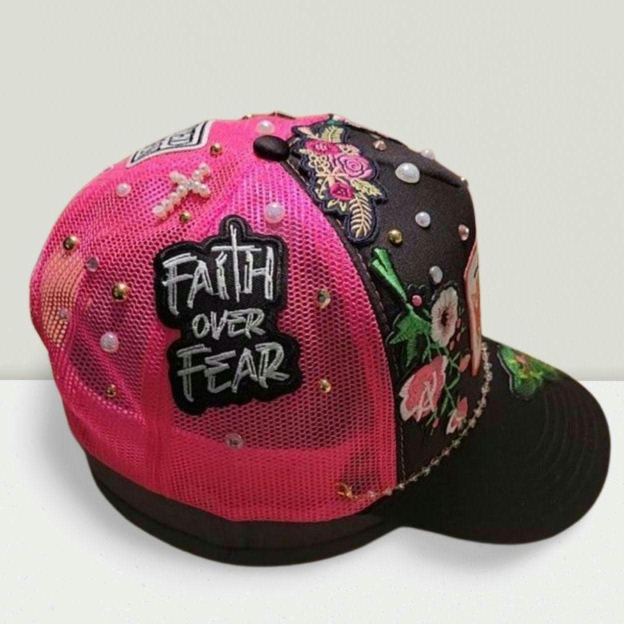 Butterfly Charm Trucker Hat: Green, Pink, and Black Gem  display picture 2