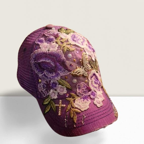 Junk Trucker Embellished Green Floral & Butterfly Hat My DIY junk trucker hat fits the trend! #junkhat #truckerhat  main image 3