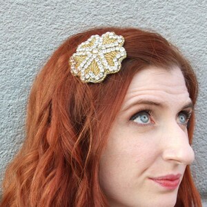 Rhinestone flower barrette in silver and gold finishes image 7