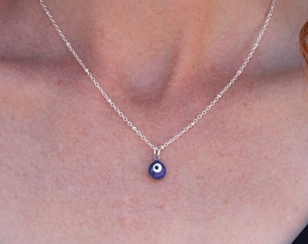 Dainty evil eye necklace, silver evil eye necklace, protection necklace, tiny evil eye, nazar necklace, blue evil eye pendant