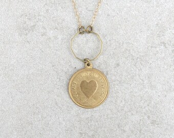 Always in my heart brass medallion necklace