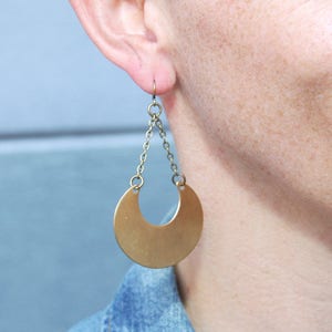 Half moon large dangle earrings, brass moon earrings for everyday jewelry