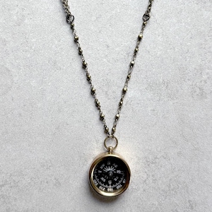 Compass pendant necklace in brass, 33&quot; long necklace, for travel enthusiasts or found object jewelry for casual wear
