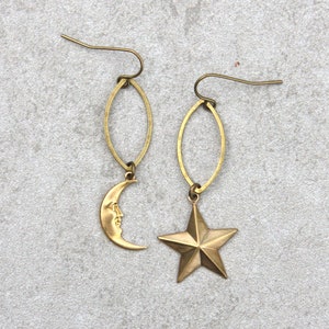 Star and moon earrings, lightweight earrings for everyday wear, celestial earrings for women with hypoallergenic hooks available