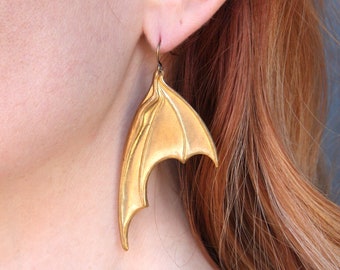 Bat wing earrings for halloween, gold batwing earrings for witches and goths, ACOTAR Illyrian wings