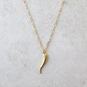 Gold Italian horn cornicello necklace, gold witch jewelry, gold cornicello necklace for men