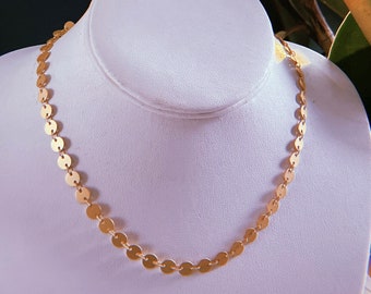 Matte gold disc chain choker, sequin chain choker, gift for her, wedding jewelry, bridesmaid necklace, every day wear jewelry