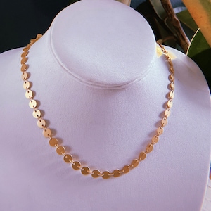 Matte gold disc chain choker, sequin chain choker, gift for her, wedding jewelry, bridesmaid necklace, every day wear jewelry