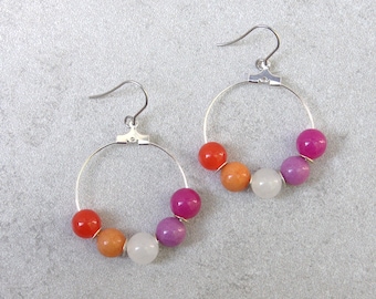 Lesbian pride earrings, wlw earrings for subtle pride in the colors of the lesbian flag, hoop earrings