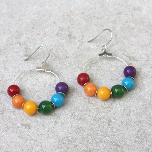 Beaded hoop rainbow pride earrings, LGBTQ jewelry for men or women, gays and lesbians