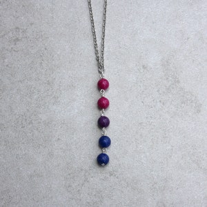 Bi pride necklace, beautiful beads in the colors of the bisexual pride flag, y style lariat necklace