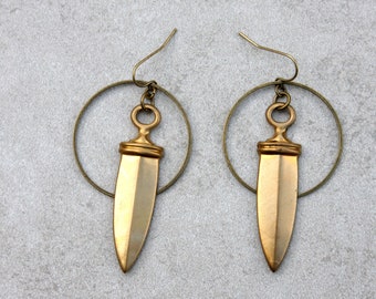 Brass dagger earrings with hoop, jewelry for a den of thieves, knife earrings for rogues