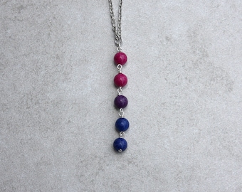 Bi pride necklace, beautiful beads in the colors of the bisexual pride flag, y style lariat necklace