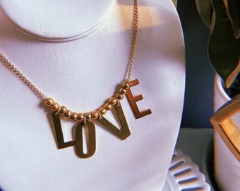 Love letter brass necklace, word jewelry, statement necklaces, fun necklaces, Valentine's Day necklace