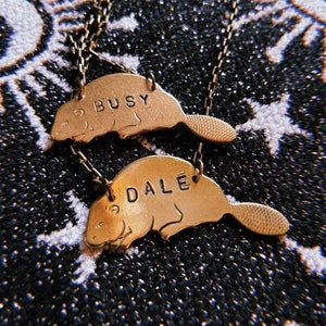 Busy beaver brass necklace, beaver lover, gift for lesbian, wlw, lgbtq, Beaverdale necklace, Des Moines, Iowa necklace, clever gift tt
