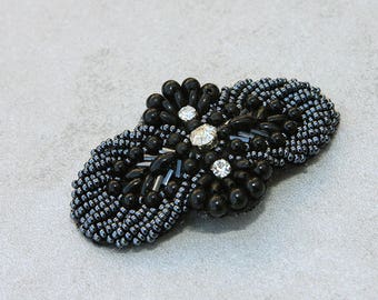 Black beaded hair clip, Gatsby hair clip, flapper hair clip for 1920s costume, Art Deco style barrette