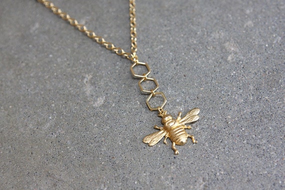 Buy Bee Necklace With Honeycomb Details Nature Themed Jewelry