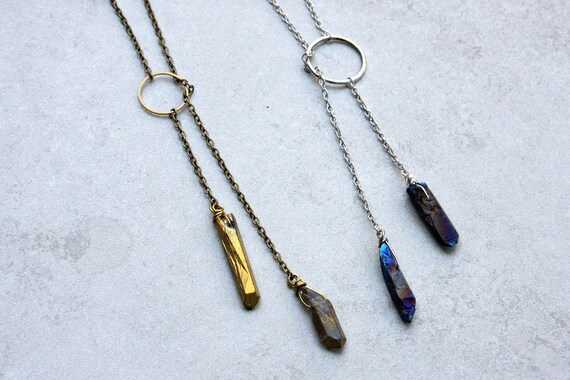 Blue quartz teardrop lariat