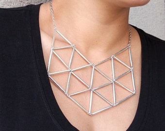 Geometric bib statement necklace, armor necklace, modern geometric necklace for everyday wear